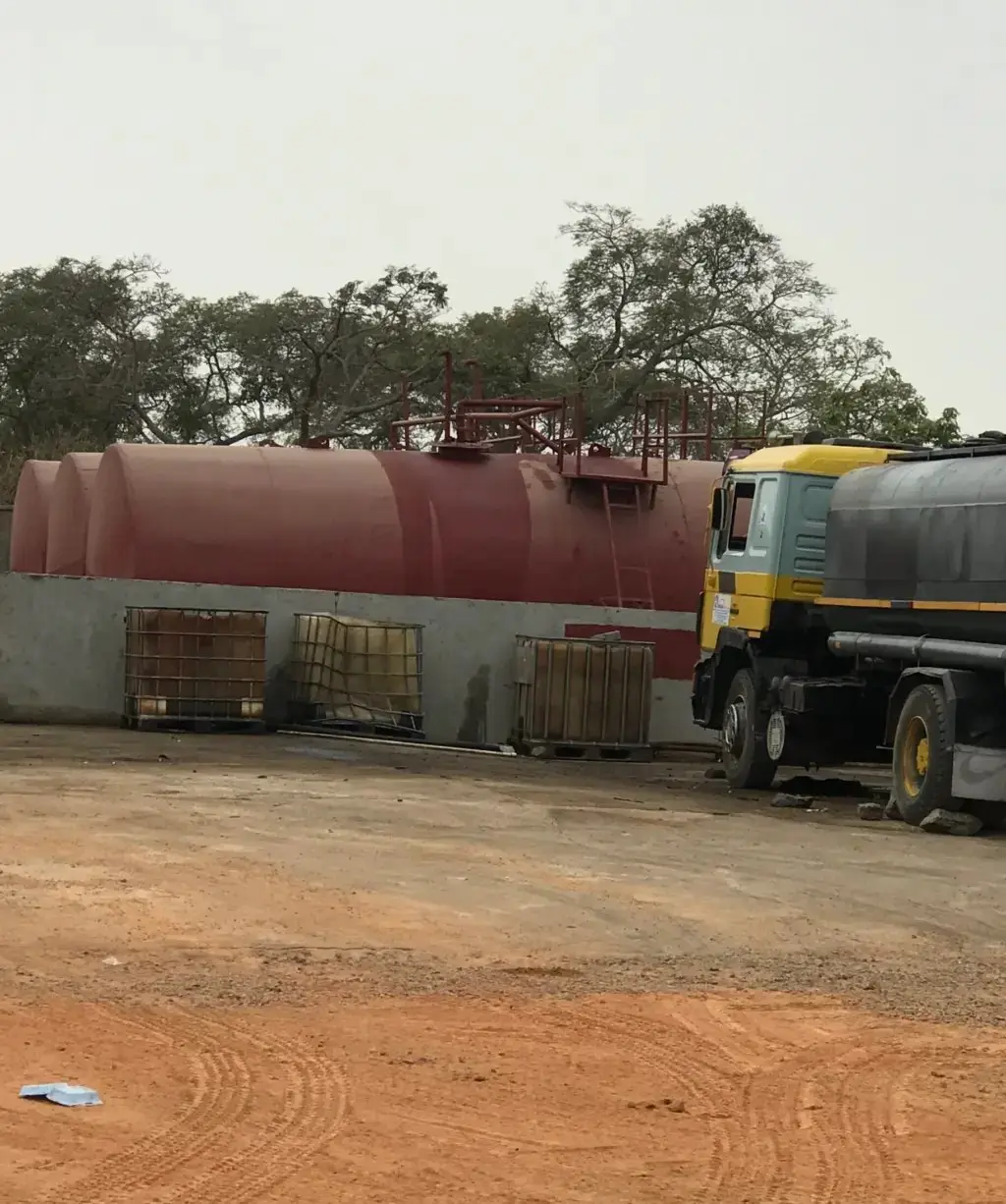 Petroleum storage tanks and delivery truck
